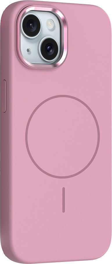iPhone 14 Kılıf M-Safe Şarj Özellikli Metal Kamera Çerçeveli Mnc Edi Silikon Kapak - Pembe