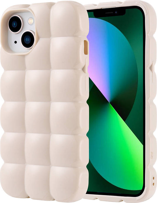 Apple iPhone 14 Kılıf Parlak Esnek Silikon Mnc Dom Dom Kapak-Beyaz
