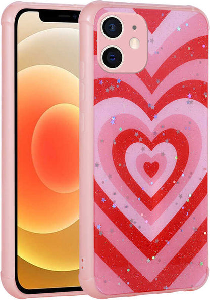 iPhone 11 Kılıf Simli Desenli Kamera Korumalı Parlak Mnc Popy Kapak-Kalp