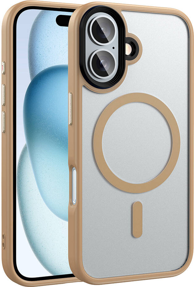 Apple iPhone 16 Kılıf Mat Arka Yüzey Wireless Şarj Özellikli Mnc Flet Magsafe Kapak-Rose Brown