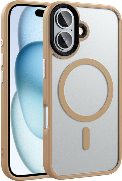 Apple iPhone 16 Kılıf Mat Arka Yüzey Wireless Şarj Özellikli Mnc Flet Magsafe Kapak-Rose Brown