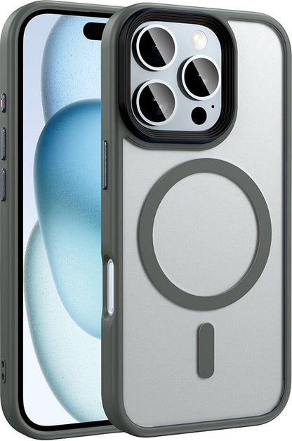 Apple iPhone 16 Pro Max Kılıf Mat Arka Yüzey Wireless Şarj Özellikli Mnc Flet Magsafe Kapak-Titanyu