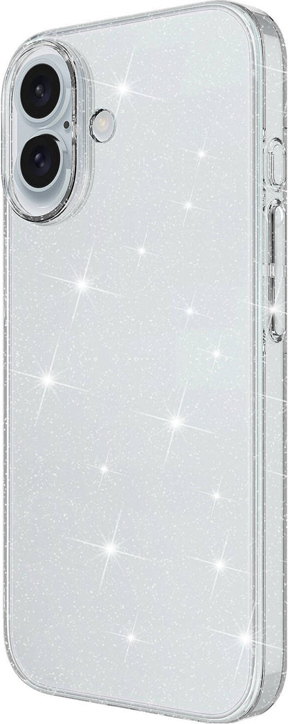 Apple iPhone 16 Kılıf Parlayan Simli Şeffaf Mnc Redos Kapak-Şeffaf