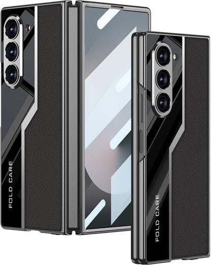 Galaxy Z Fold 6 Kılıf Ultra Ince Kamera Korumalı Pc + Deri Arka Yüzey Mnc Kıpta Poligan Kapak-Siyah