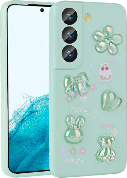 Galaxy S21 Fe Kılıf Kabartma Figürlü Parlak Mnc Toys Silikon Kapak-Açık Yeşil