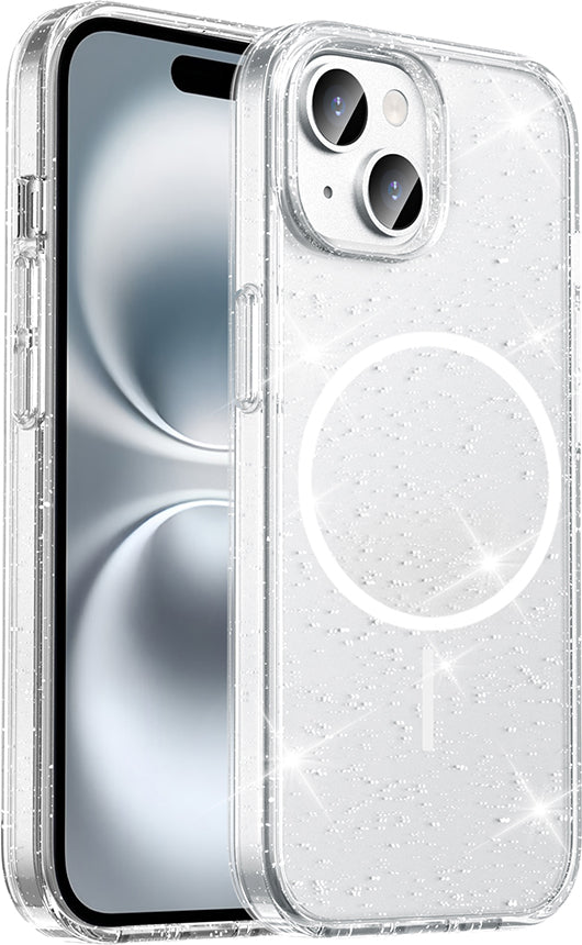 apple iPhone 15 Plus Kılıf M-Safe Şarj Özellikli Parlayan Simli Saydam Renkli Mnc Maris Kapak - Şe