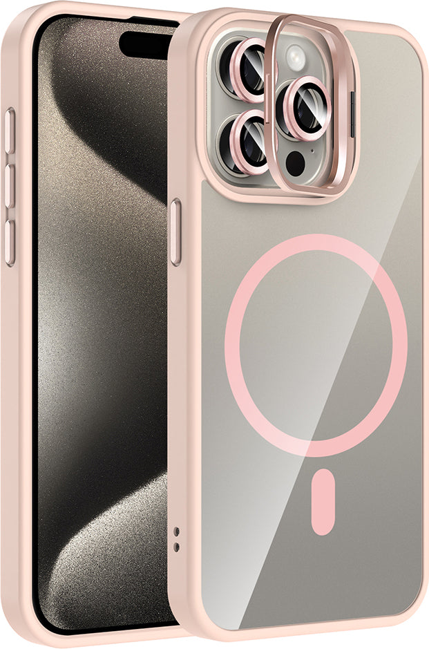 iPhone 15 Pro Kılıf Standlı ve Kamera Lens Hediyeli M-Safe Şarj Özellikli Mnc Etro Kapak - Derin Mo