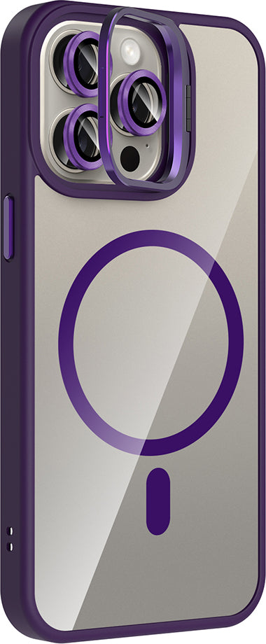 iPhone 15 Pro Kılıf Standlı ve Kamera Lens Hediyeli M-Safe Şarj Özellikli Mnc Etro Kapak - Lacivert