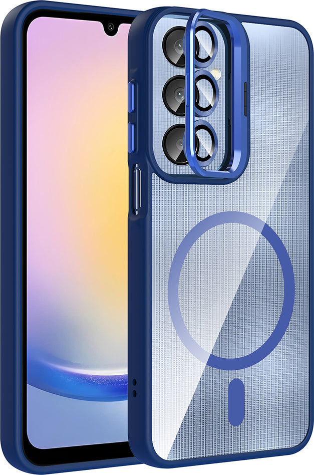 Galaxy A25 Kılıf Standlı ve Kamera Lens Hediyeli M-Safe Şarj Özellikli Mnc Etro Kapak - Derin Mor