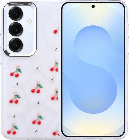 Galaxy S25 Plus Kılıf Airbag Tasarımlı Simli Şeffaf Mnc Kutup Kapak - Kiraz