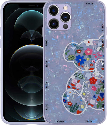 iPhone 12 Pro Kılıf Desenli Sert Silikon Mnc Mumila Kapak-Lilac Bear