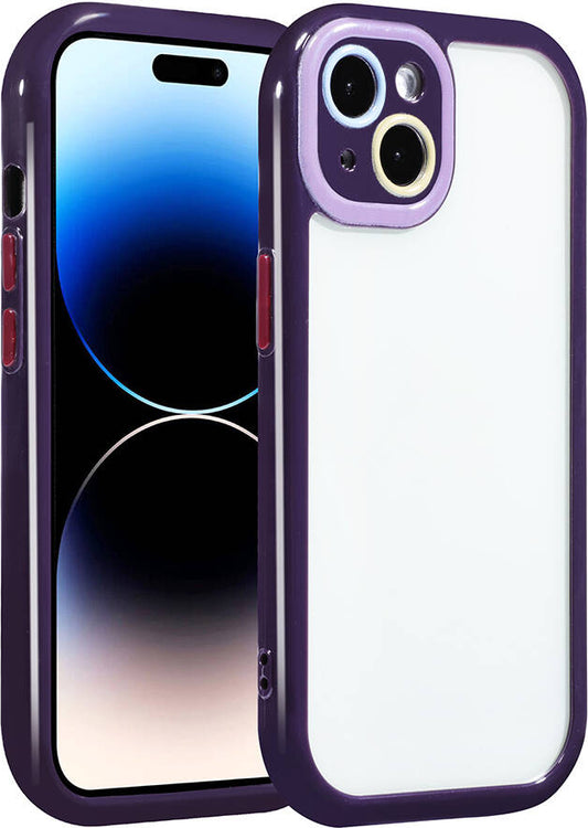 Apple iPhone 14 Kılıf Kamera Korumalı Renkli Kenar ve Çerçeve Tasarımlı Mnc Vitamin Kapak-Derin Mor