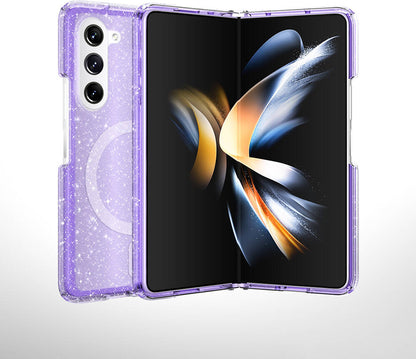 Galaxy Z Fold 6 Kılıf Magsafe Şarj Özellikli Parlayan Simli Saydam Renkli Mnc Allstar Kapak-Pembe