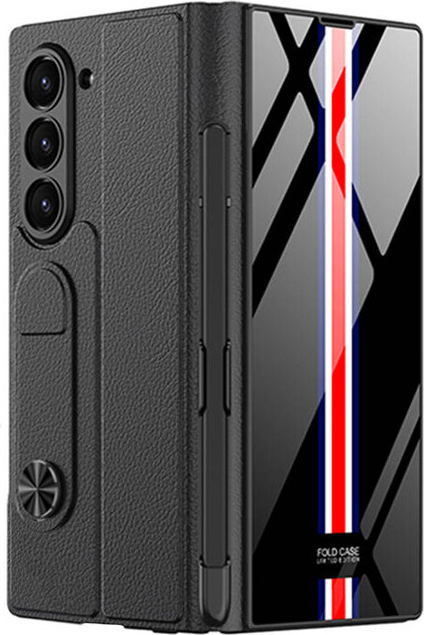 galaxy Z Fold 6 Kılıf Kamera Korumalı Kartlıklı Kalem Bölmeli Mnc Kıpta Çizgili Droga Kılıf-Yeşil