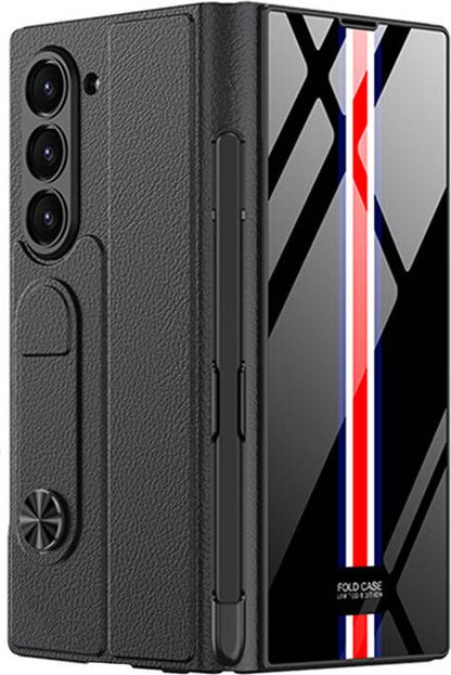 galaxy Z Fold 6 Kılıf Kamera Korumalı Kartlıklı Kalem Bölmeli Mnc Kıpta Çizgili Droga Kılıf-Yeşil