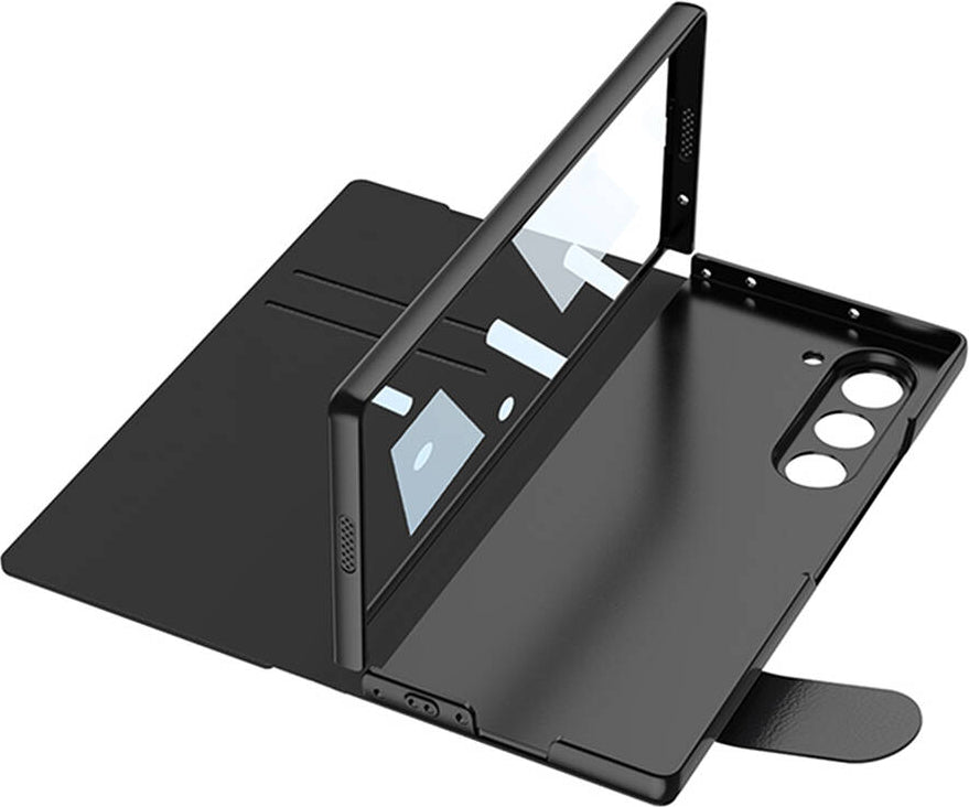 galaxy Z Fold 6 Kılıf Kamera Korumalı Kartlıklı Kalem Bölmeli Mnc Kıpta Çizgili Droga Kılıf-Yeşil