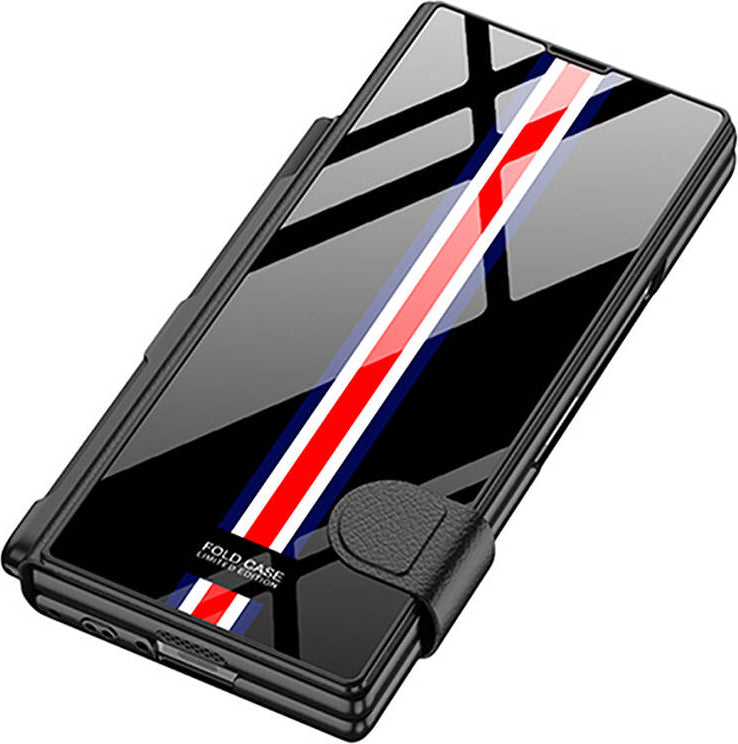 galaxy Z Fold 6 Kılıf Kamera Korumalı Kartlıklı Kalem Bölmeli Mnc Kıpta Çizgili Droga Kılıf-Yeşil