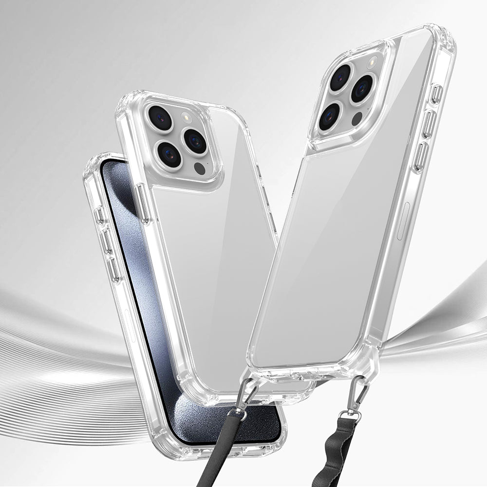iPhone 15 Pro Max Kılıf Airbagli Takılabilir Askı Aparatlı Mnc Snap Silikon Kapak-Şeffaf