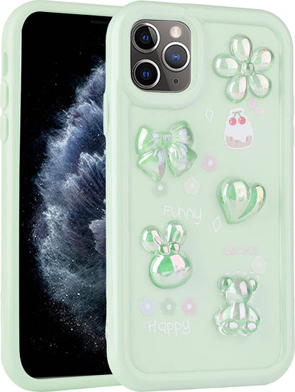 Apple iPhone 11 Pro Max Kılıf Kabartma Figürlü Parlak Mnc Toys Silikon Kapak-Açık Yeşil