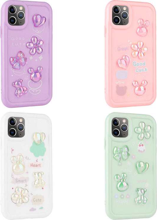 Apple iPhone 11 Pro Max Kılıf Kabartma Figürlü Parlak Mnc Toys Silikon Kapak-Açık Yeşil
