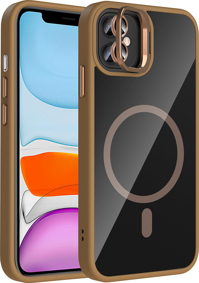 iPhone 11 Kılıf Standlı ve Kamera Lens Hediyeli M-Safe Şarj Özellikli Mnc Etro Kapak - Desert Titan
