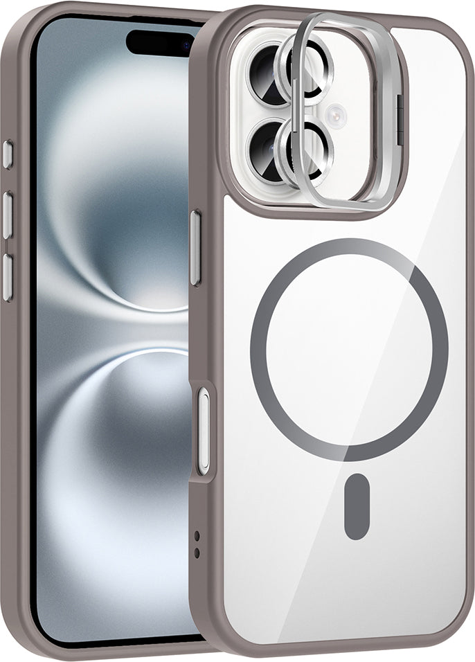 iPhone 16 Plus Kılıf Standlı ve Kamera Lens Hediyeli M-Safe Şarj Özellikli Mnc Etro Kapak - Pembe
