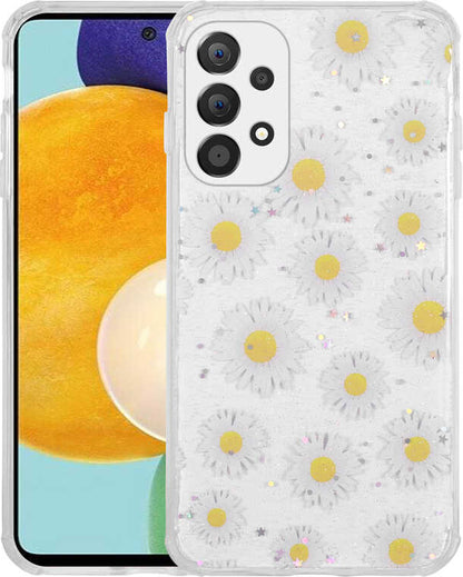 Galaxy A23 Kılıf Simli Desenli Kamera Korumalı Parlak Mnc Popy Kapak-Papatya
