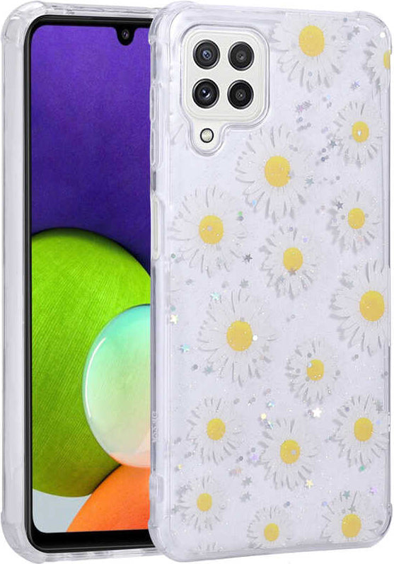 Galaxy A22 4g Kılıf Simli Desenli Kamera Korumalı Parlak Mnc Popy Kapak-Papatya