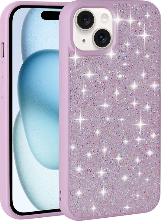 Apple iPhone 15 Plus Kılıf Parlak Taşlı Tasarım Mnc Pırlanta Kapak-Pembe