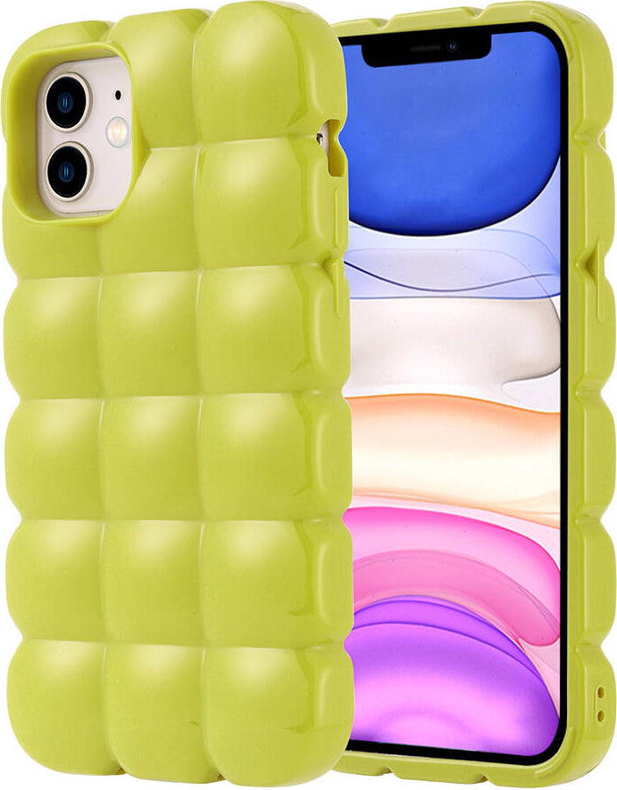 Apple iPhone 12 Kılıf Parlak Esnek Silikon Mnc Dom Dom Kapak-Yeşil