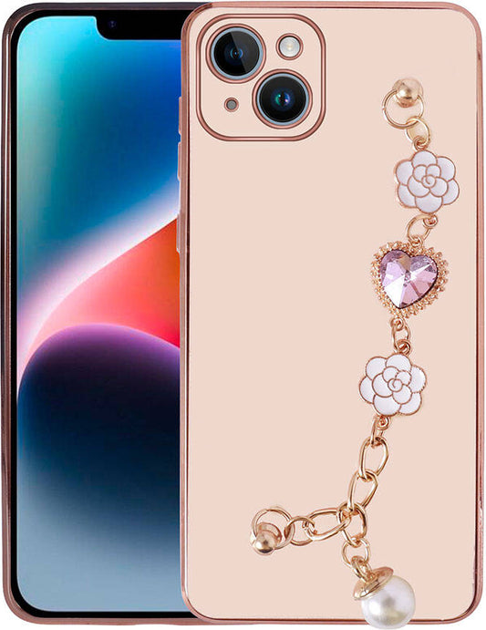 Apple iPhone 15 Kılıf El Tutamaçlı Kamera Korumalı Mnc Taka Silikon Kapak-Pembe