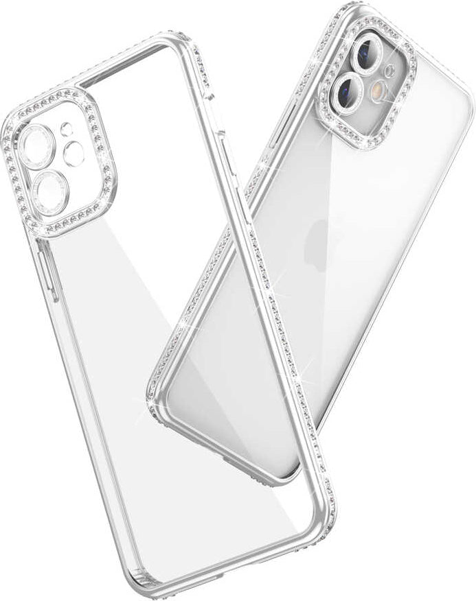 iPhone 12 Uyumlu Kamera Korumalı Taşlı Mnc Mina Kapak-Rose Gold