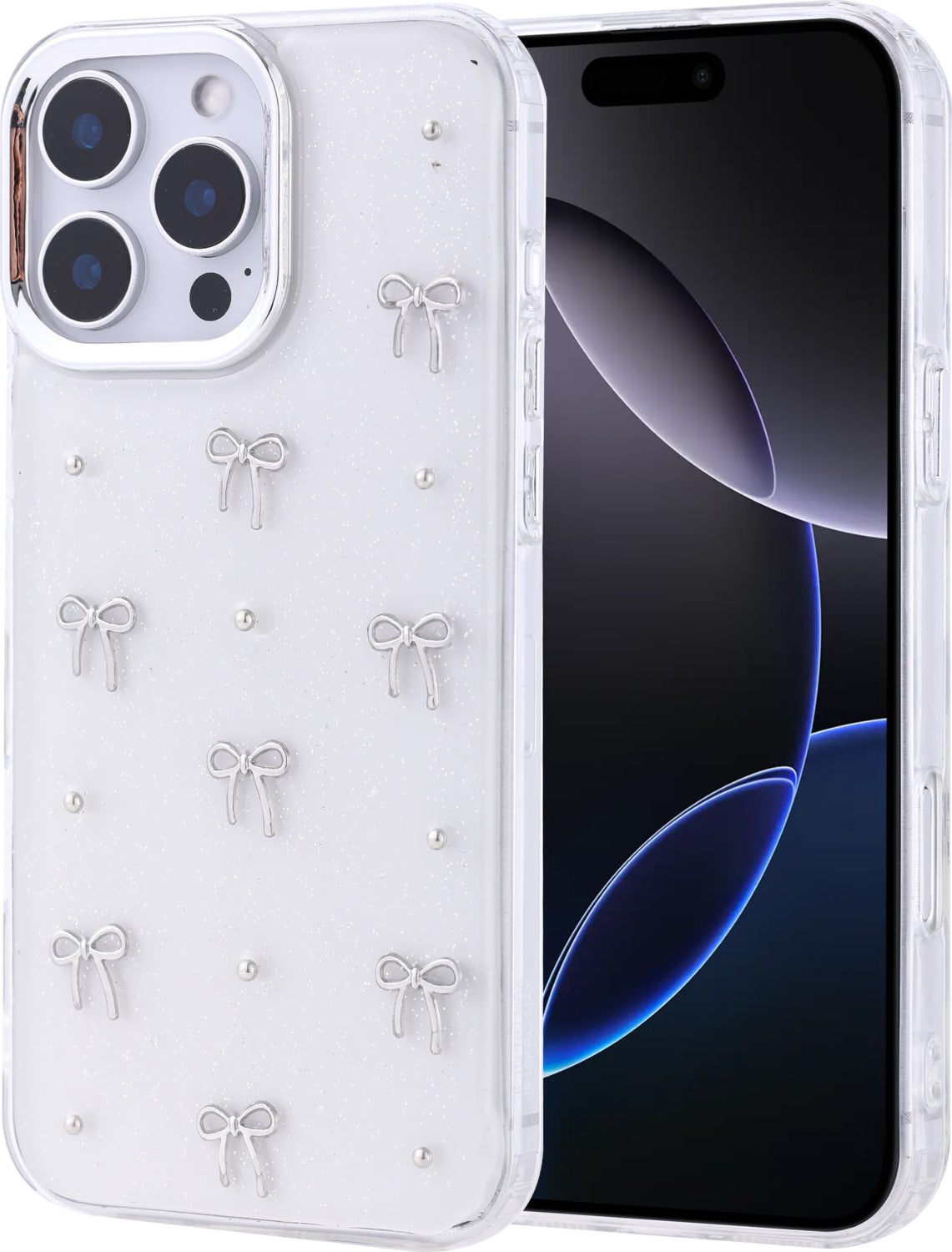 iPhone 16 Pro Max Uyumlu Kılıf Airbag Tasarımlı Simli Şeffaf Mnc Kutup Kapak-No1