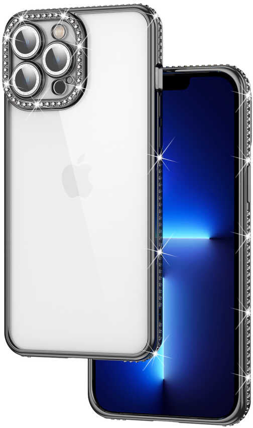 iPhone 12 Pro Uyumlu Kamera Korumalı Taşlı Mnc Mina Kapak-Mavi