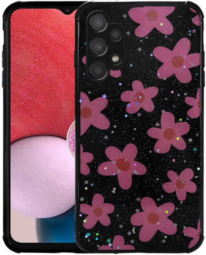 Galaxy A13 4g Kılıf Simli Desenli Kamera Korumalı Parlak Mnc Popy Kapak-Çiçek