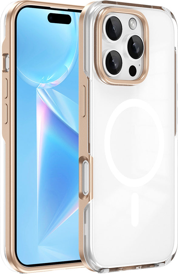 iPhone 16 Pro Kılıf Magsafe Şarj Özellikli Çıkarılabilir Arka Yüzeyli Mnc Polar Kapak-Gold-Gold