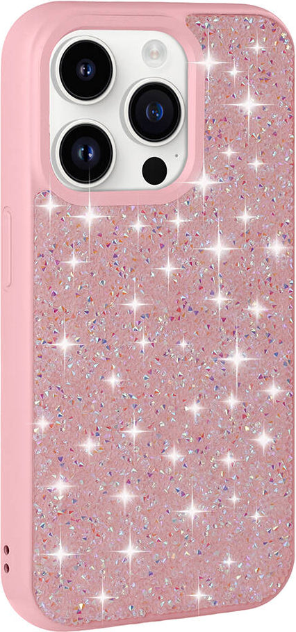 Apple iPhone 14 Pro Kılıf Parlak Taşlı Tasarım Mnc Pırlanta Kapak-Pembe