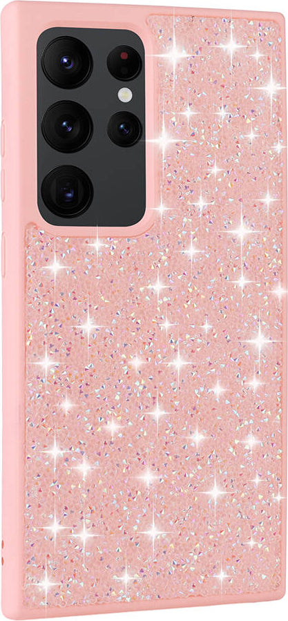 Galaxy S24 Ultra Kılıf Parlak Taşlı Tasarım Mnc Pırlanta Kapak-Pembe