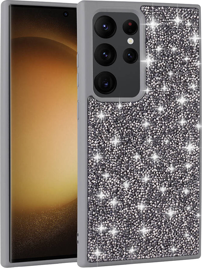 Galaxy S24 Ultra Kılıf Parlak Taşlı Tasarım Mnc Pırlanta Kapak-Pembe