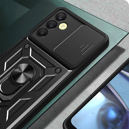 Galaxy A25 Kılıf Magnetik Standlı Kamera Korumalı Mnc Sürgülü Vega Kapak-Siyah