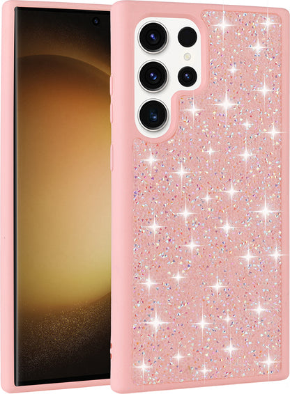 Galaxy S25 Ultra Kılıf Parlak Taşlı Tasarım Mnc Pırlanta Kapak - Pembe