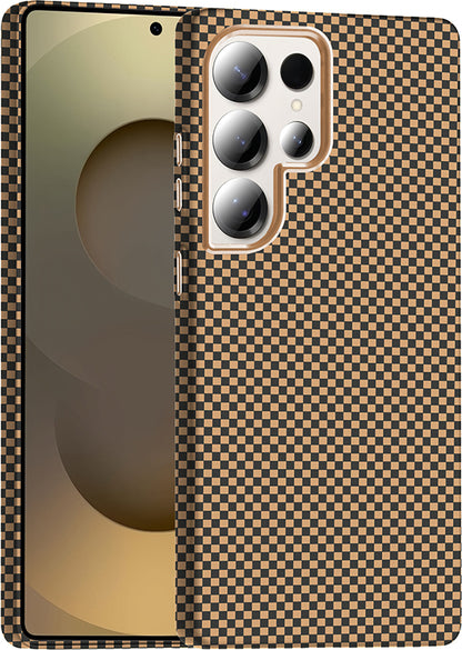 Galaxy S25 Ultra Kılıf M-Safe Şarj Özellikli Karbon Fiber Görünümlü Mnc Gros Kapak - Desert Titanyu