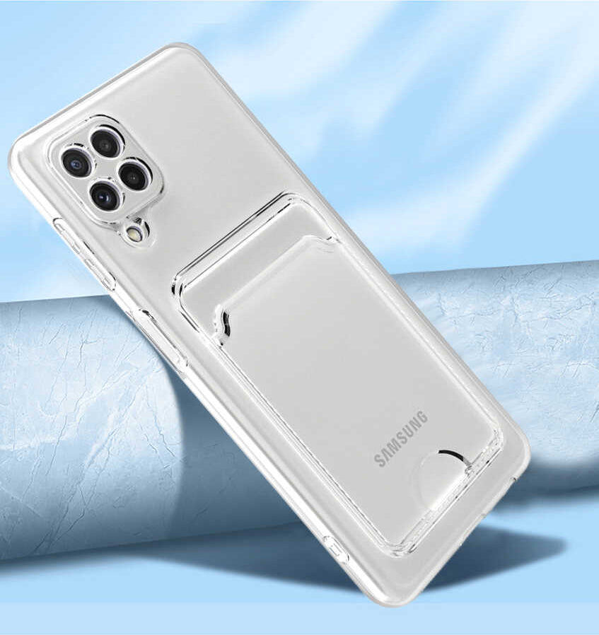 Galaxy A12 Kılıf Kartlıklı Şeffaf Mnc Setra Clear Silikon Kapak-Renksiz