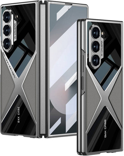 Galaxy Z Fold 6 Kılıf Ultra Ince Kamera Korumalı Pc + Deri Arka Yüzey Mnc X-Pro Kapak-Titanyum-Gri