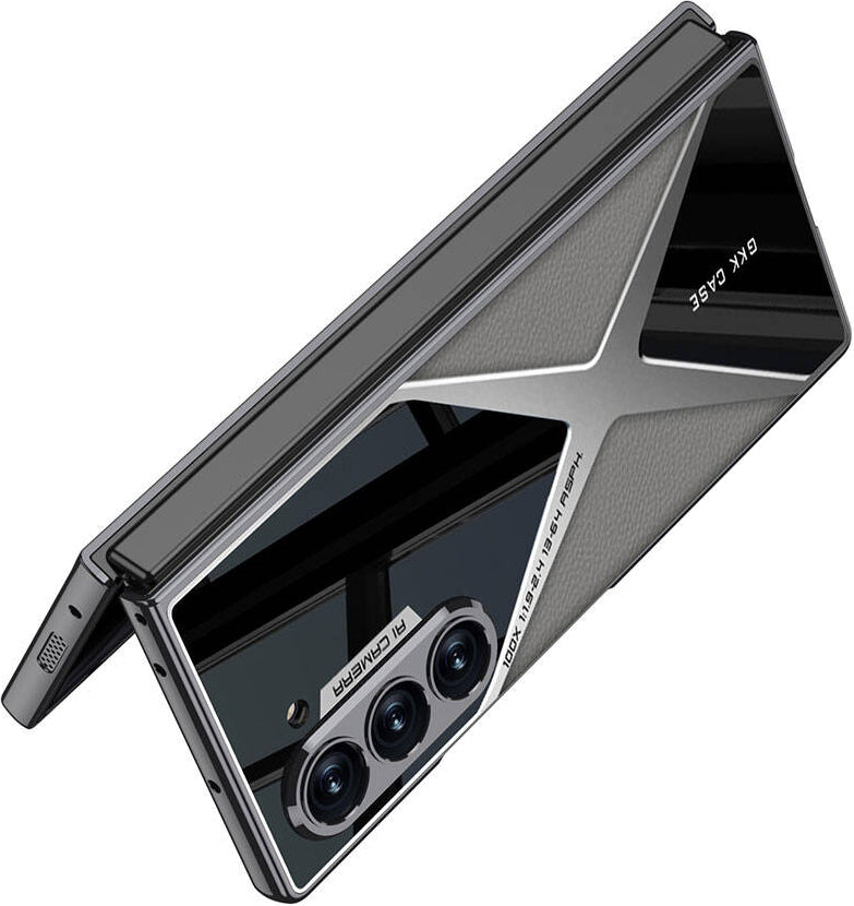 Galaxy Z Fold 6 Kılıf Ultra Ince Kamera Korumalı Pc + Deri Arka Yüzey Mnc X-Pro Kapak-Titanyum-Gri