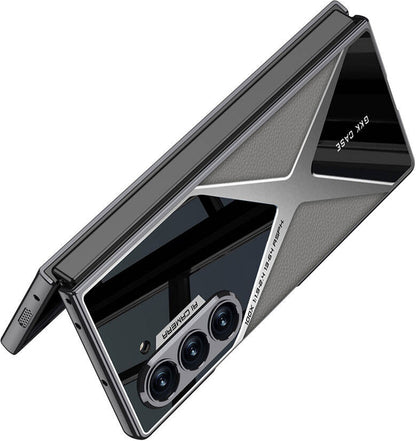 Galaxy Z Fold 6 Kılıf Ultra Ince Kamera Korumalı Pc + Deri Arka Yüzey Mnc X-Pro Kapak-Titanyum-Gri
