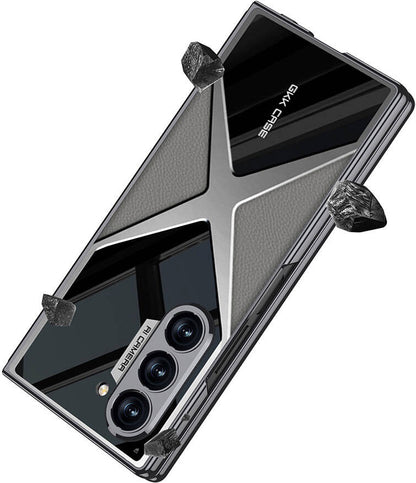 Galaxy Z Fold 6 Kılıf Ultra Ince Kamera Korumalı Pc + Deri Arka Yüzey Mnc X-Pro Kapak-Titanyum-Gri