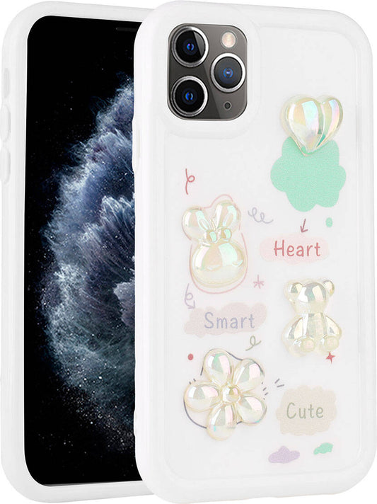 Apple iPhone 11 Pro Max Kılıf Kabartma Figürlü Parlak Mnc Toys Silikon Kapak-Beyaz