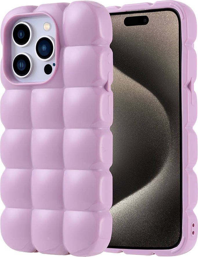 Apple iPhone 15 Pro Kılıf Parlak Esnek Silikon Mnc Dom Dom Kapak-Lila