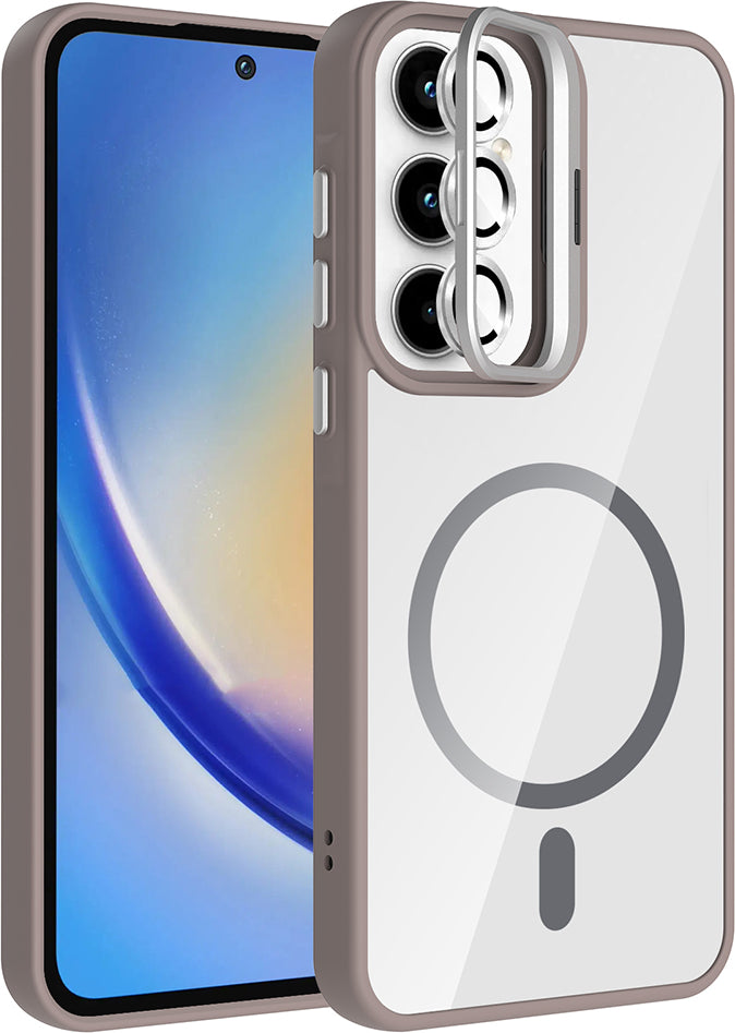 Galaxy A35 Kılıf Standlı ve Kamera Lens Hediyeli M-Safe Şarj Özellikli Mnc Etro Kapak - Gri